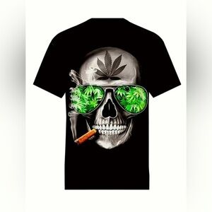 Crew Neck Skeleton Skull Tee Tshirt Leaf Streetwear Punk Goth Grunge Biker Cigar
